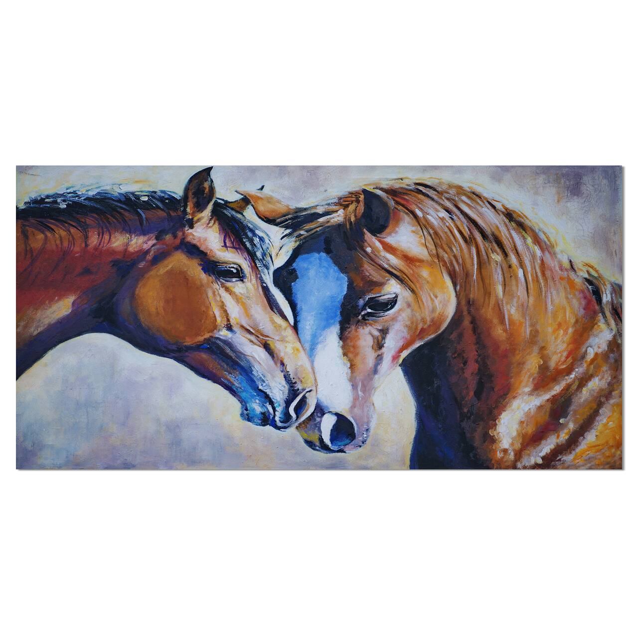 Designart - Brown Amorous Horses - Large Animal Art Canvas Print